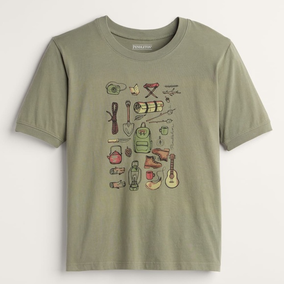 Pendleton WOMEN'S OUTDOOR RETRO GRAPHIC TEE SHIRT NWT Large Dusty Green - Picture 1 of 7